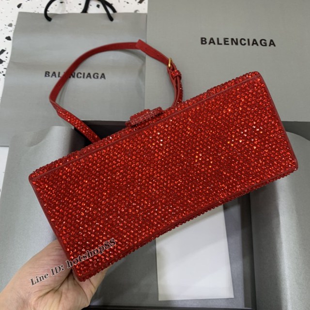 Balenciaga巴黎世家專櫃爆款磨砂紅全鑽小號沙漏包手提肩背包 fyj1808